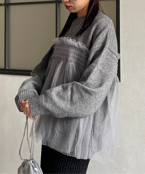 【美品】ADORE ドッキング　ニット　ポンチョ　プルオーバー グレー　38 セーラーカラーニットプルオーバー《WINTER KNIT COLLECTION》