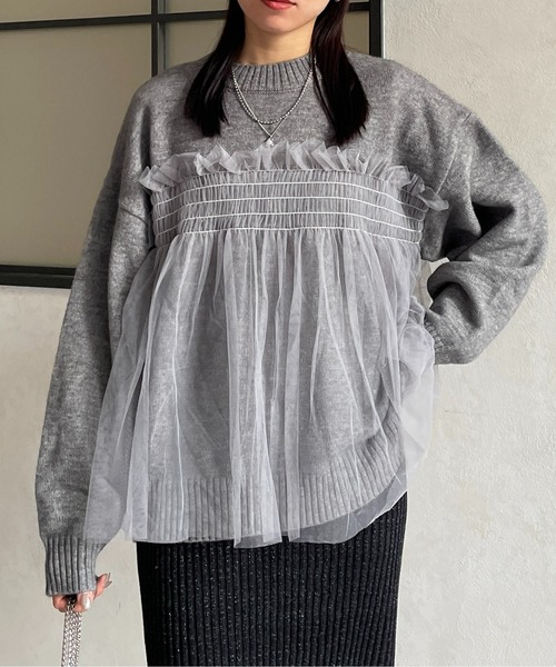 Thevon（ゼボン）の「チュールドッキングニットプルオーバー（ニット/セーター・レディース・ブラック/グレー/イエロー/アイボリー・FREE）」の20枚目の写真