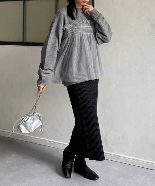 Thevon（ゼボン）の「チュールドッキングニットプルオーバー（ニット/セーター・レディース・ブラック/グレー/イエロー/アイボリー・FREE）」の12枚目の写真