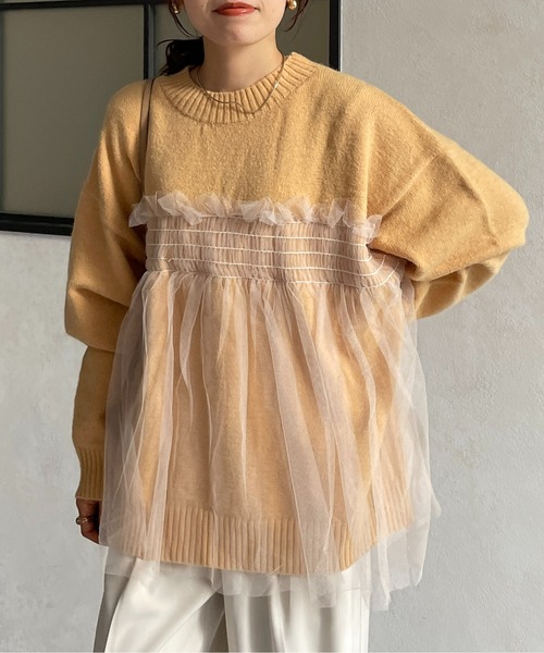 Thevon（ゼボン）の「チュールドッキングニットプルオーバー（ニット/セーター・レディース・ブラック/グレー/イエロー/アイボリー・FREE）」の8枚目の写真