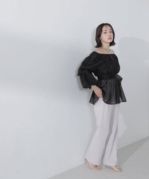 NATURAL BEAUTY BASIC(ナチュラルビューティーベーシック)の「◇セミフレアパンツ(その他パンツ・レディース・ブラック/オフホワイト・SMALL/MEDIUM)」の1枚目の写真