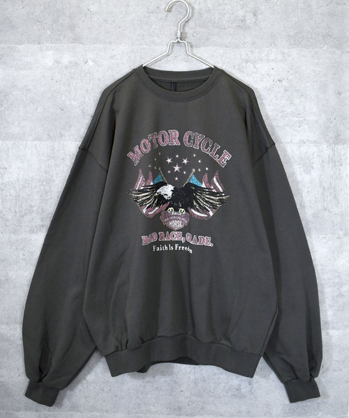 Anytime Songs（エニータイムソングス）の「裏毛 プリントクルー（スウェット・メンズ・ブラック系その他/グレー系その他2/ブラック系その他2/ブラック/グレー系その他/チャコール・LARGE/X-LARGE/MEDIUM）」の6枚目の写真