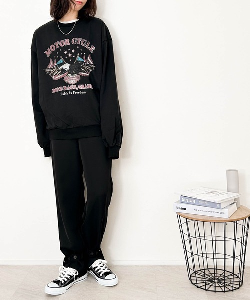 Anytime Songs（エニータイムソングス）の「裏毛 プリントクルー（スウェット・メンズ・ブラック系その他/グレー系その他2/ブラック系その他2/ブラック/グレー系その他/チャコール・LARGE/X-LARGE/MEDIUM）」の16枚目の写真