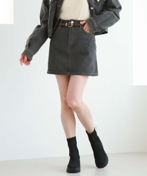 【 JEANS】デニム ミニスカート ロゴデザイン 関税送料込 セール】【インナーショーツ付き】刺繍ロゴ入りデニムミニ