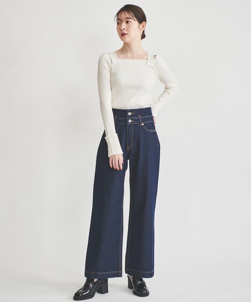 31 Sons de mode（トランテアン　ソン　ドゥ　モード）の「肩ベルトリブニット（ニット/セーター・レディース・オフホワイト/ライトグリーン/ブラック・36）」の10枚目の写真