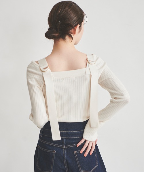 31 Sons de mode（トランテアン　ソン　ドゥ　モード）の「肩ベルトリブニット（ニット/セーター・レディース・オフホワイト/ライトグリーン/ブラック・36）」の9枚目の写真
