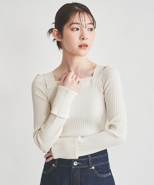 31 Sons de mode（トランテアン　ソン　ドゥ　モード）の「肩ベルトリブニット（ニット/セーター・レディース・オフホワイト/ライトグリーン/ブラック・36）」の7枚目の写真