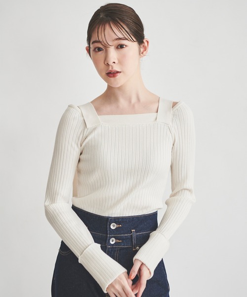31 Sons de mode（トランテアン　ソン　ドゥ　モード）の「肩ベルトリブニット（ニット/セーター・レディース・オフホワイト/ライトグリーン/ブラック・36）」の8枚目の写真