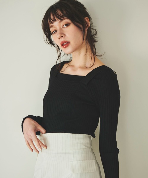 31 Sons de mode（トランテアン　ソン　ドゥ　モード）の「肩ベルトリブニット（ニット/セーター・レディース・オフホワイト/ライトグリーン/ブラック・36）」の15枚目の写真