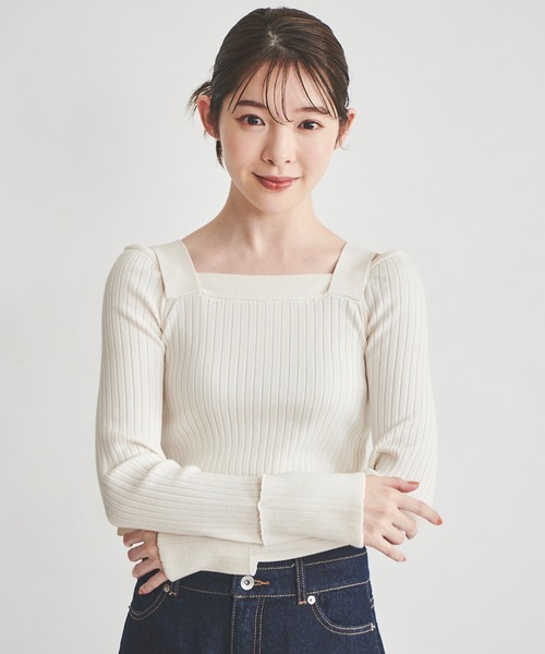 31 Sons de mode（トランテアン　ソン　ドゥ　モード）の「肩ベルトリブニット（ニット/セーター・レディース・オフホワイト/ライトグリーン/ブラック・36）」の4枚目の写真