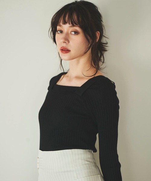 31 Sons de mode（トランテアン　ソン　ドゥ　モード）の「肩ベルトリブニット（ニット/セーター・レディース・オフホワイト/ライトグリーン/ブラック・36）」の5枚目の写真