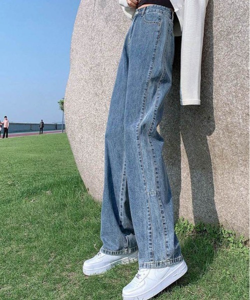 セール】サイドライン ストレート デニム（デニムパンツ