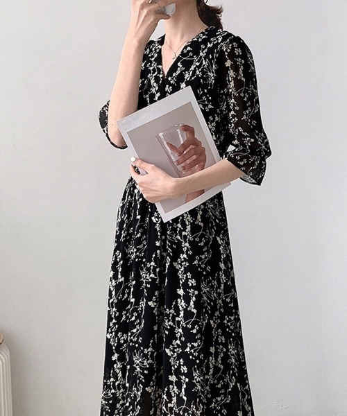 HANAE MORI カシュクール風ワンピ 黒白 葉柄 サイズ3 美品 秋にも HANAE MORI カシュクール風ワンピ 黒白 葉柄 サイズ3 美品 秋に