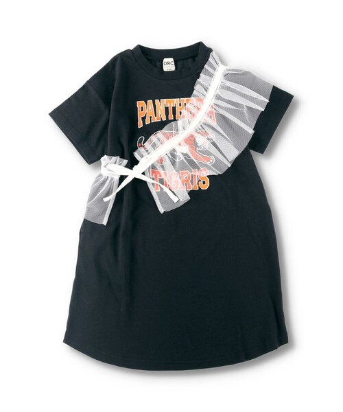 DRC branshes（ディーアールシーブランシェス）の「【WEB限定/DRC/お肌に嬉しい綿100％】グラフィック半袖ワンピース+チュールマルチフリルセット（ワンピース・キッズ・チャコールグレー/その他1/その他2/その他3/カラフル/ブラック・100/90/110/140/120/150/130）」の3枚目の写真