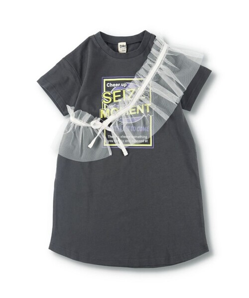 DRC branshes（ディーアールシーブランシェス）の「【WEB限定/DRC/お肌に嬉しい綿100％】グラフィック半袖ワンピース+チュールマルチフリルセット（ワンピース・キッズ・チャコールグレー/その他1/その他2/その他3/カラフル/ブラック・100/90/110/140/120/150/130）」の2枚目の写真