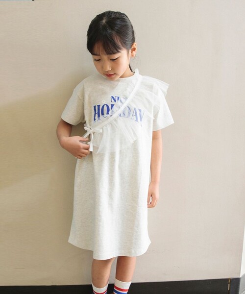 DRC branshes（ディーアールシーブランシェス）の「【WEB限定/DRC/お肌に嬉しい綿100％】グラフィック半袖ワンピース+チュールマルチフリルセット（ワンピース・キッズ・チャコールグレー/その他1/その他2/その他3/カラフル/ブラック・100/90/110/140/120/150/130）」の6枚目の写真