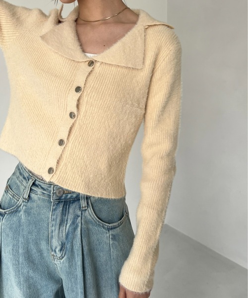 Olu.（オルドット）の「フェザーデザインカラーカーディガン（ニット/セーター・レディース・ライトグレー/アイボリー・FREE）」の2枚目の写真