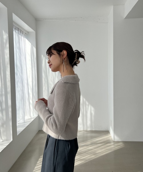 Olu.（オルドット）の「フェザーデザインカラーカーディガン（ニット/セーター・レディース・ライトグレー/アイボリー・FREE）」の19枚目の写真