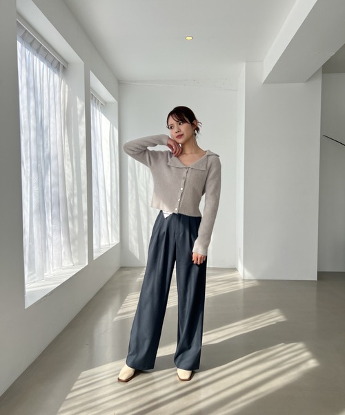 Olu.（オルドット）の「フェザーデザインカラーカーディガン（ニット/セーター・レディース・ライトグレー/アイボリー・FREE）」の18枚目の写真