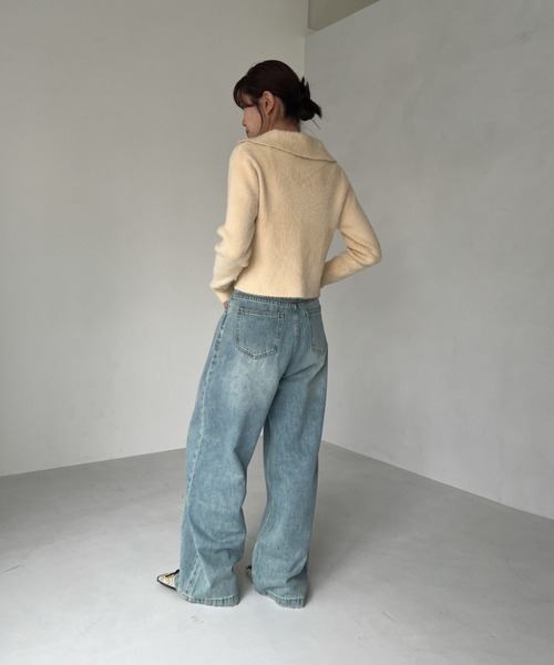 Olu.（オルドット）の「フェザーデザインカラーカーディガン（ニット/セーター・レディース・ライトグレー/アイボリー・FREE）」の4枚目の写真