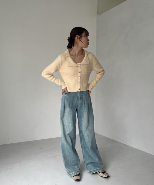 Olu.（オルドット）の「フェザーデザインカラーカーディガン（ニット/セーター・レディース・ライトグレー/アイボリー・FREE）」の6枚目の写真