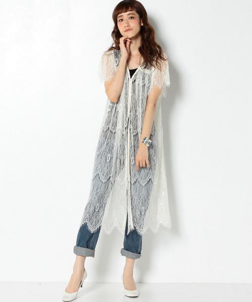 Another Edition（アナザーエディション）の「レースロングカーディガン/AEFC LACE LONG　CGN◆（カーディガン/ボレロ・レディース・オフホワイト/ブラック・フリー）」の2枚目の写真