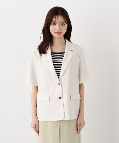 美品 バグッタ ストレッチ コットンポプリン テーラードジャケット ホワイト PROPORTION BODY DRESSING（プロポーションボディドレッシング