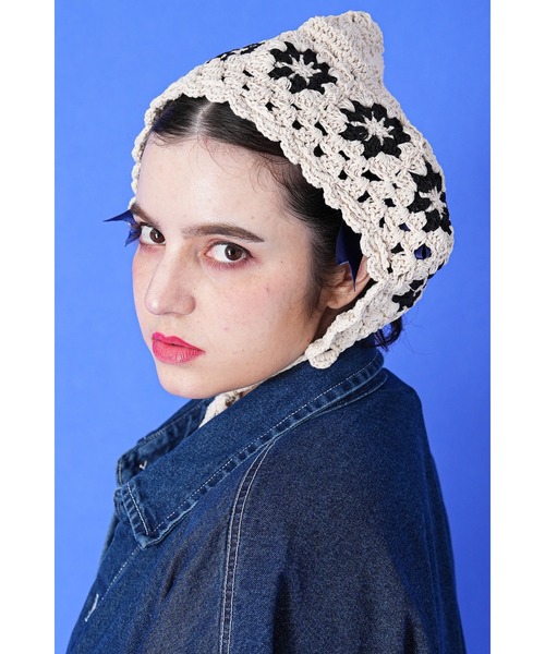 an meets zakka クロシェニット花柄バブーシュカ / 三角巾 フラワー