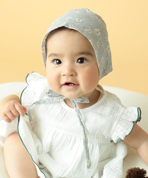 こども ビームス（コドモビームス）の「こども ビームス / 花柄 ボンネット（新生児～1才）（ハット・キッズ・ブラウン系その他2/サックスブルー・ONE SIZE）」の12枚目の写真