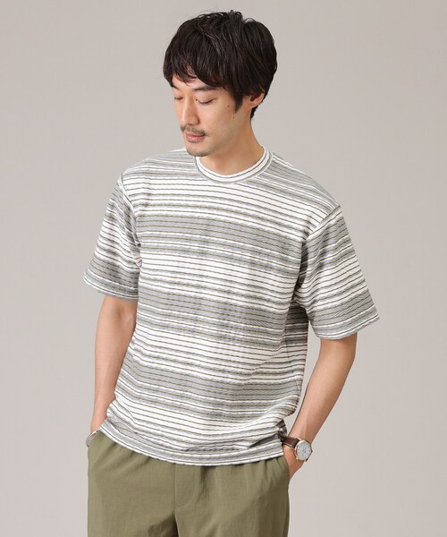 TAKEO KIKUCHI(タケオキクチ)の「◆ヘリンボンボーダー 半袖カットソー(Tシャツ/カットソー・メンズ・ブルー系7/ブルー系その他4/ライトグレー系2・01/02/03/04)」の1枚目の写真