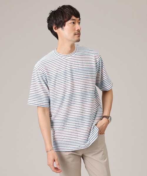 TAKEO KIKUCHI(タケオキクチ)の「◆ヘリンボンボーダー 半袖カットソー(Tシャツ/カットソー・メンズ・ブルー系7/ブルー系その他4/ライトグレー系2・01/02/03/04)」の3枚目の写真