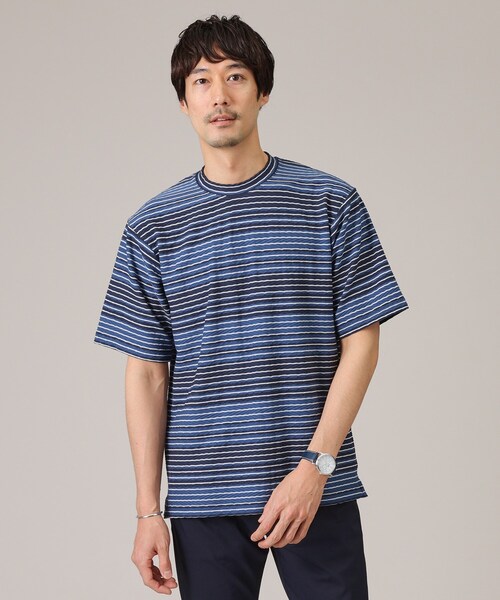 TAKEO KIKUCHI(タケオキクチ)の「◆ヘリンボンボーダー 半袖カットソー(Tシャツ/カットソー・メンズ・ブルー系7/ブルー系その他4/ライトグレー系2・01/02/03/04)」の2枚目の写真