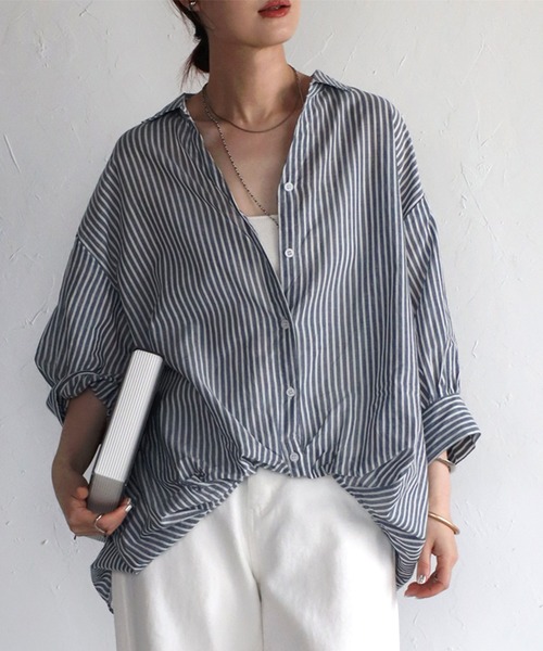 Fizz(フィズ)の「【Fizz/フィズ】 コットンボイル ストライプスキッパーブラウス(シャツ/ブラウス・レディース・ホワイト×ブルー/ネイビー×ホワイト/ホワイト×ネイビー・M)」の3枚目の写真