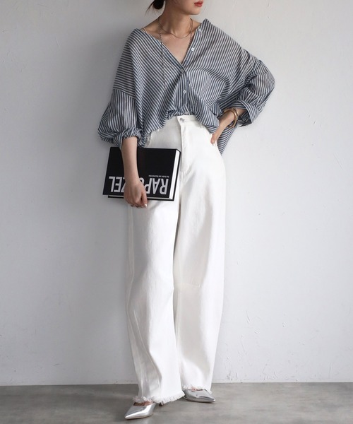 Fizz(フィズ)の「【Fizz/フィズ】 コットンボイル ストライプスキッパーブラウス(シャツ/ブラウス・レディース・ホワイト×ブルー/ネイビー×ホワイト/ホワイト×ネイビー・M)」の14枚目の写真