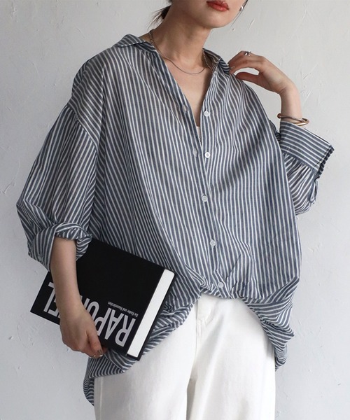 Fizz(フィズ)の「【Fizz/フィズ】 コットンボイル ストライプスキッパーブラウス(シャツ/ブラウス・レディース・ホワイト×ブルー/ネイビー×ホワイト/ホワイト×ネイビー・M)」の18枚目の写真