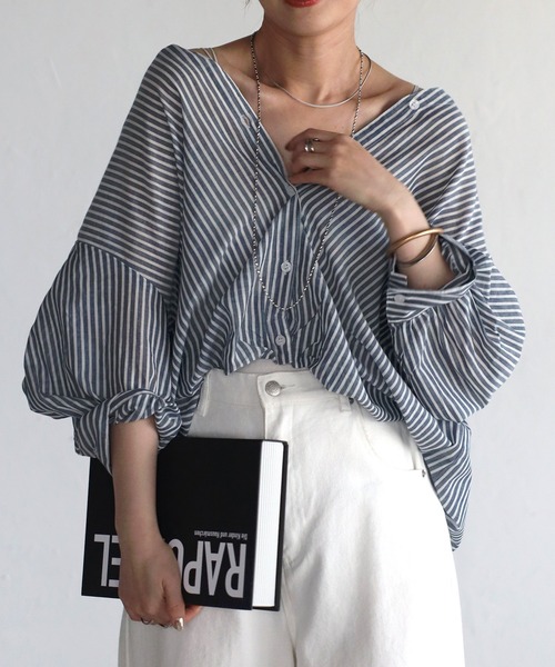 Fizz(フィズ)の「【Fizz/フィズ】 コットンボイル ストライプスキッパーブラウス(シャツ/ブラウス・レディース・ホワイト×ブルー/ネイビー×ホワイト/ホワイト×ネイビー・M)」の19枚目の写真