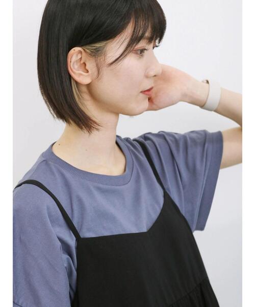 Samansa Mos2 blue(サマンサモスモスブルー)の「【USAコットン】アソートフレンチT(Tシャツ/カットソー・レディース・ベージュ/オフホワイト/グリーン/ブラック/ブルー・F)」の1枚目の写真