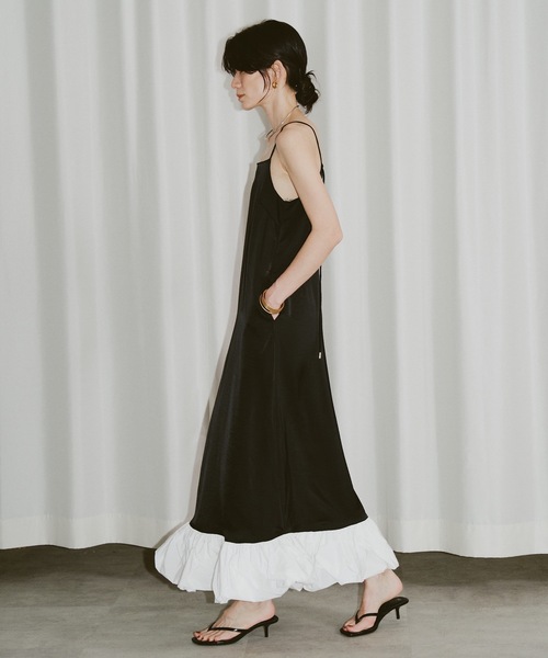 yae（ヤエ）の「Ballon hem satin dress / バルーンヘムサテンドレス（ワンピース・レディース・グレー/ブラック・36/38）」の19枚目の写真