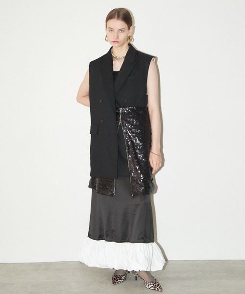 yae（ヤエ）の「Ballon hem satin dress / バルーンヘムサテンドレス（ワンピース・レディース・グレー/ブラック・36/38）」の14枚目の写真