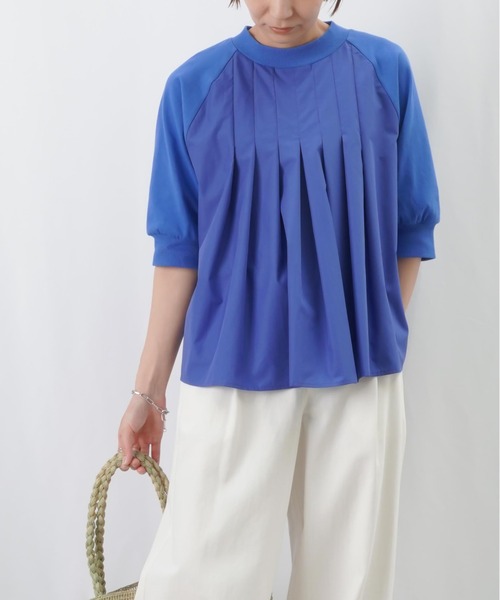 LUCA/LADY LUCK LUCA（ルカ/レディラックルカ）の「LC/LLL ドッキングタックラグランカットソー / 五分袖タックデザインプルオーバー（Tシャツ/カットソー・レディース・ブラック/ブルー/オフホワイト・FREE）」の3枚目の写真