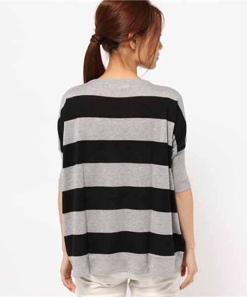 LBC(エルビーシー)の「12GアクリルコットンボーダーVプルオーバー(ニット/セーター・レディース・オフホワイト/グリーン/アッシュグレー・MEDIUM)」の5枚目の写真