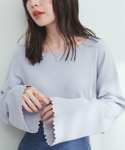 natural couture（ナチュラルクチュール）の「【WEB限定】お袖ハートショート丈ニットプルオーバー（ニット/セーター・レディース・アイボリー/サックスブルー/ピンク/ブラック・FREE）」の18枚目の写真