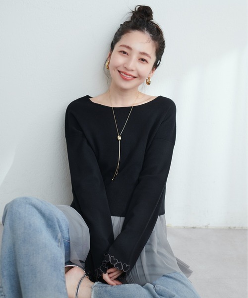 natural couture（ナチュラルクチュール）の「【WEB限定】お袖ハートショート丈ニットプルオーバー（ニット/セーター・レディース・アイボリー/サックスブルー/ピンク/ブラック・FREE）」の11枚目の写真