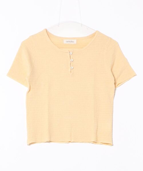 aimoha(アイモハ)の「麻入り涼しいフロントボタンTシャツ (SS)(Tシャツ/カットソー・レディース・ライトグリーン/ホワイト/ブラック/ベージュ/イエロー・FREE)」の5枚目の写真