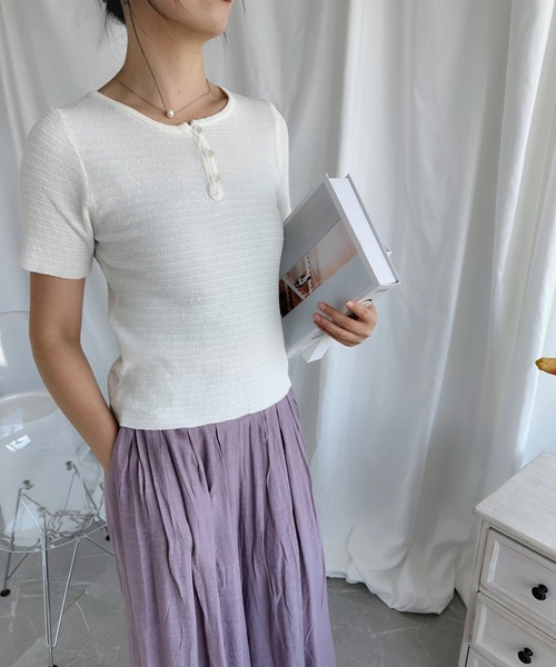 aimoha(アイモハ)の「麻入り涼しいフロントボタンTシャツ (SS)(Tシャツ/カットソー・レディース・ライトグリーン/ホワイト/ブラック/ベージュ/イエロー・FREE)」の14枚目の写真