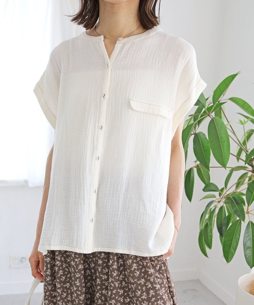 Crisp（クリスプ）の「バイカラーステッチダブルガーゼブラウス（シャツ/ブラウス・レディース・ピンク/イエロー/アイボリー・FREE）」の2枚目の写真