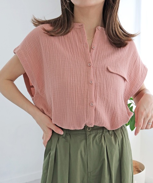 Crisp（クリスプ）の「バイカラーステッチダブルガーゼブラウス（シャツ/ブラウス・レディース・ピンク/イエロー/アイボリー・FREE）」の3枚目の写真