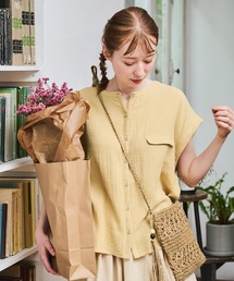 バイカラーステッチダブルガーゼブラウス