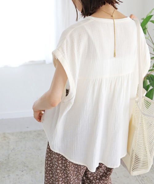 Crisp（クリスプ）の「バイカラーステッチダブルガーゼブラウス（シャツ/ブラウス・レディース・ピンク/イエロー/アイボリー・FREE）」の6枚目の写真