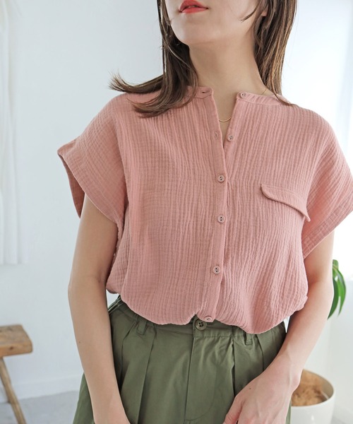 Crisp（クリスプ）の「バイカラーステッチダブルガーゼブラウス（シャツ/ブラウス・レディース・ピンク/イエロー/アイボリー・FREE）」の17枚目の写真